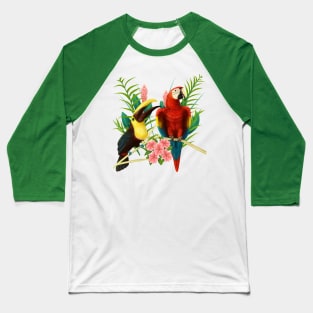 Toucan and Scarlet Macaw tropical birds Baseball T-Shirt